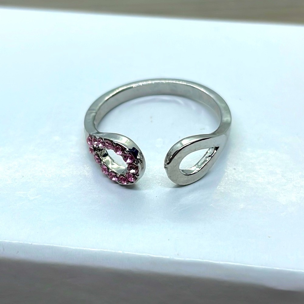 Pink Rhinestone Silver Adjustable Ring